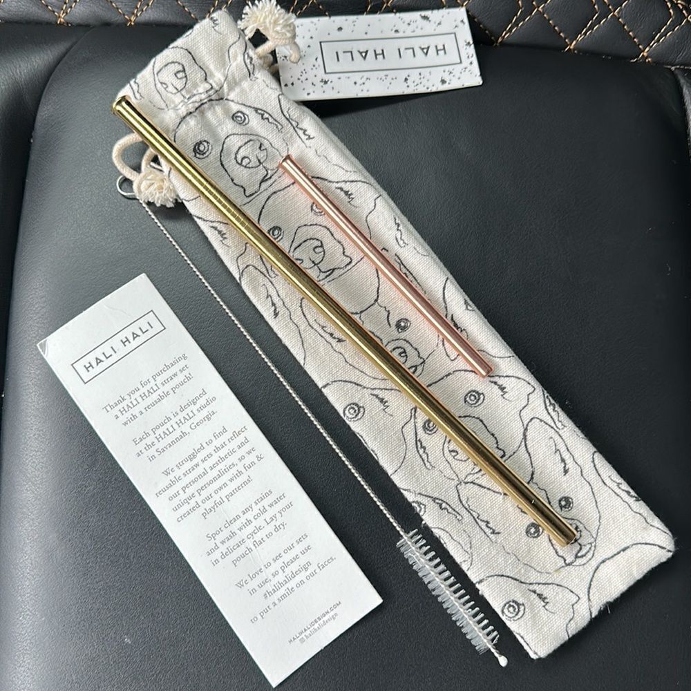 New Anthropologie Hali Hali stainless straw set